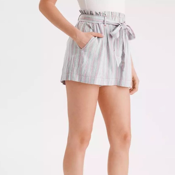 AE High-Waisted Paperbag Soft Short Green Stripe - Picture 2 of 13